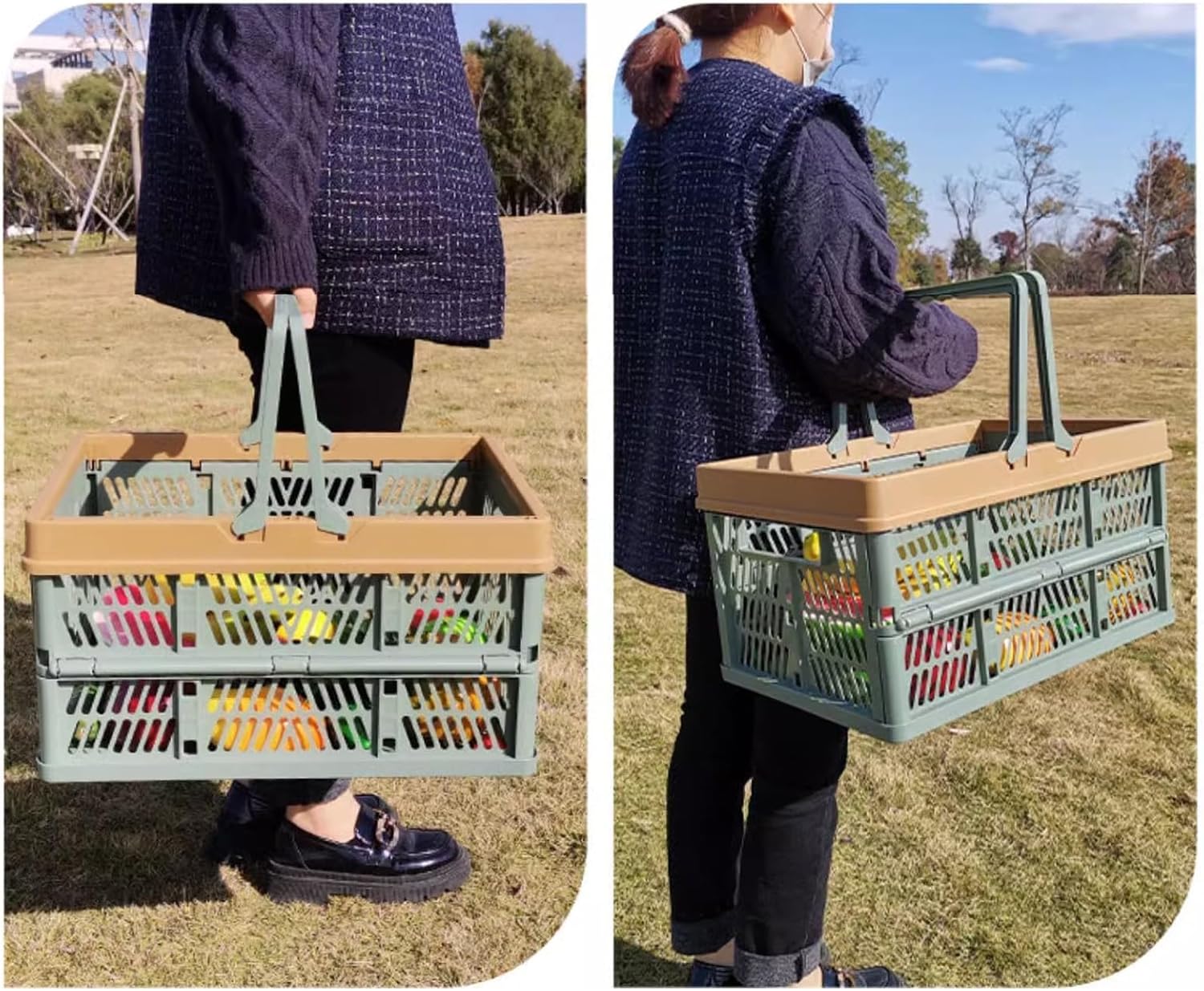 Picnic Baskets, Foldable Shopping Basket, Storage Basket, Basket with Handle, for Outdoor Home Kitchen(Blue,37.5cm/14.8in)