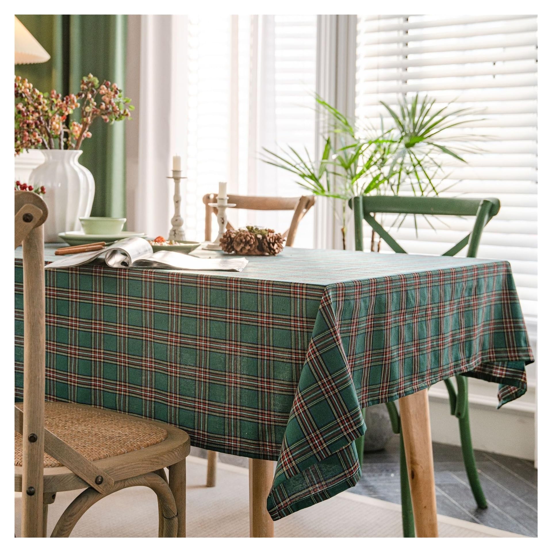 HYFEUOKF Green Christmas Tablecloth Rectangular(140-200cm)