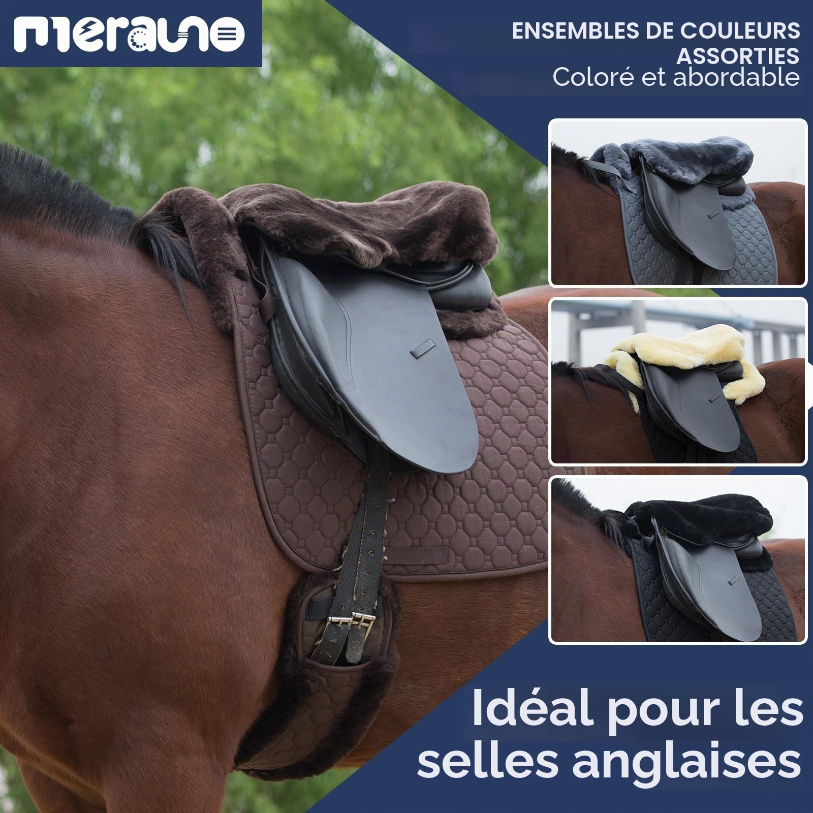 Housse de selle en laine d'agneau, en laine d'agneau mérinos pour un confort d'assise optimal, avec une bande Velcro réglable. Compatible avec toutes les selles anglaises. Couleur : naturel,