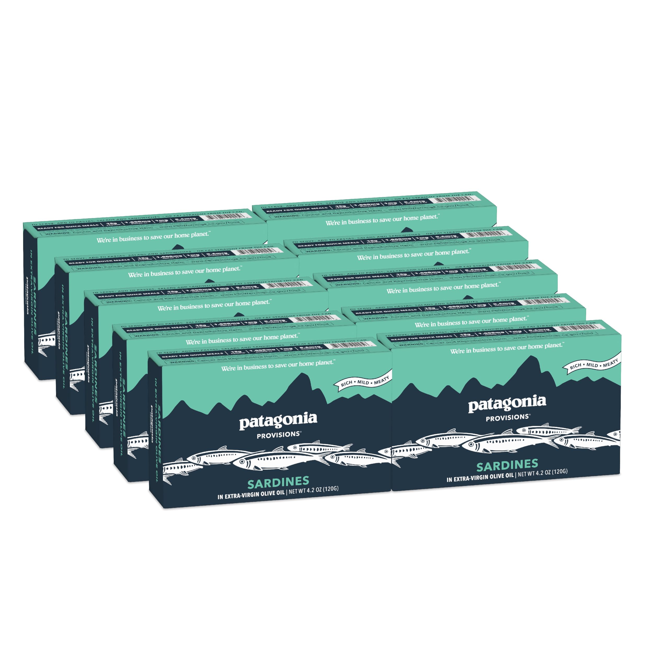 Patagonia Provisions - Wild Sardines in Extra Virgin Olive Oil | Responsibly sourced in Spain | 15g Protein & Gluten Free | Pack of 10