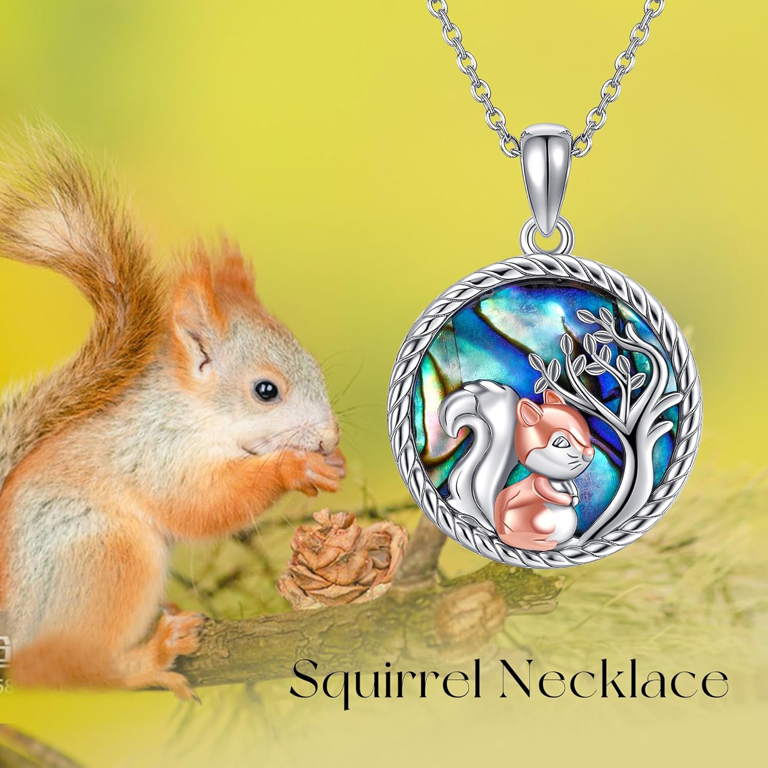 Squirrel Necklace 925 Sterling Silver Tree of Life Pendant with Abalone Squirrel Jewelry Gift for Women - Image 6