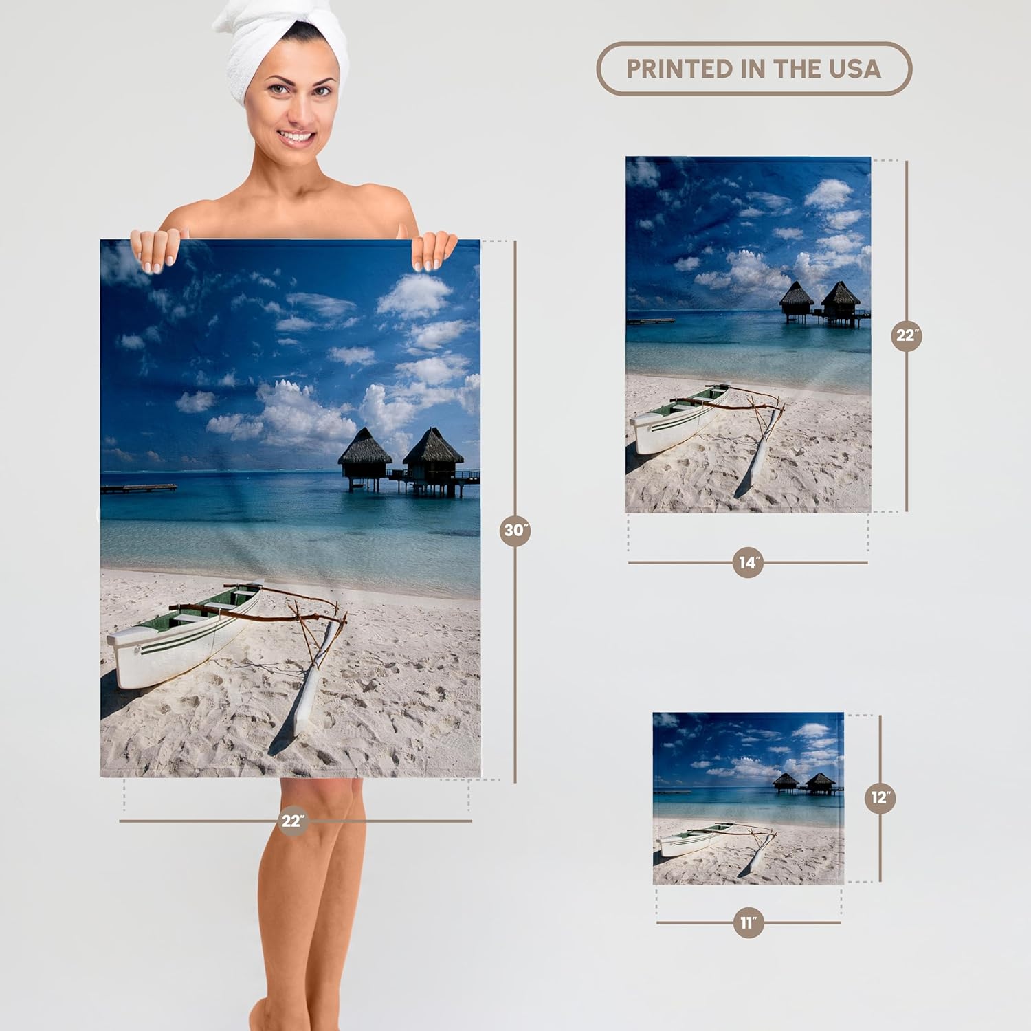 3dRose French Polynesia, Bora Bora, Bungalows from Beach Motu Toopua. 22x30 Bath Hand Pool Towel