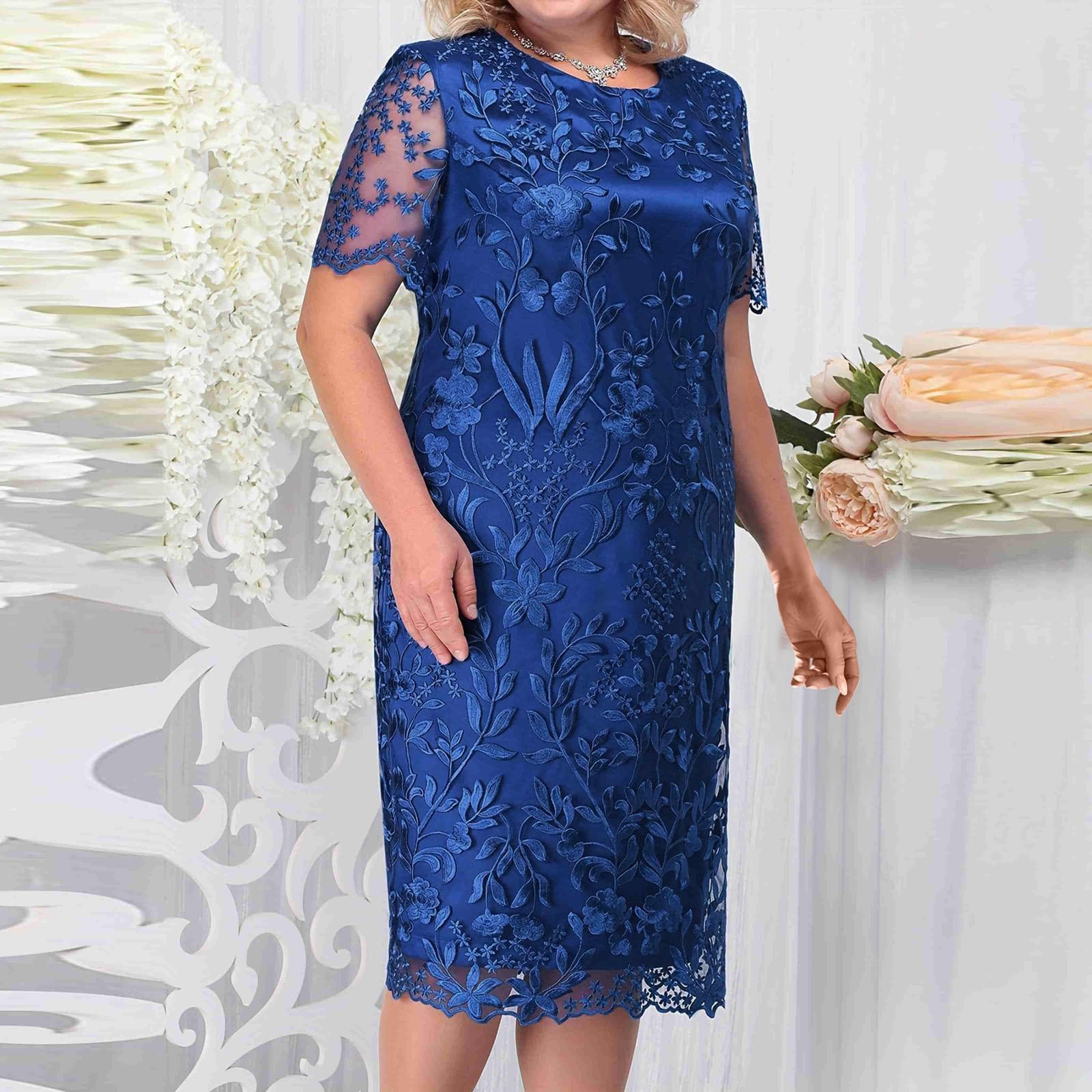 Vestidos De Bautizo Mujer de la Novia de Talla Grande con Bordado Floral, Vestidos de Noche Formales, Vestido de Fiesta de Manga Corta Baile Niña