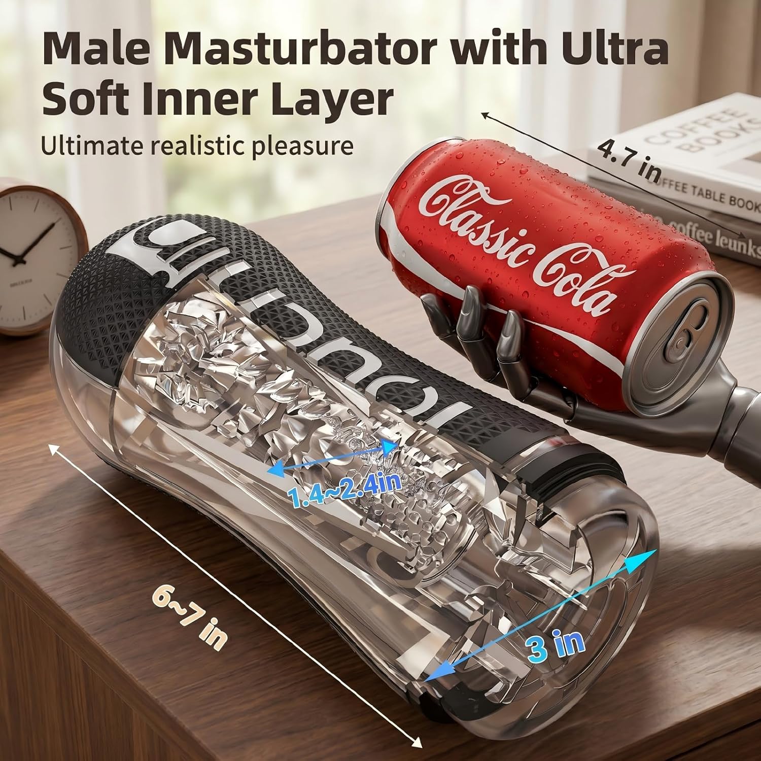 Black Male Masturbator Cup, Pocket Pussy Sex Toy for Men, TPE Sleeve