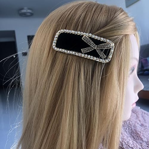 Miniatura 3 de 2 pinzas para el cabello con perlas y diamantes de imitación para niñas y mujeres, lazo de metal de terciopelo negro y dorado, pasadores para el