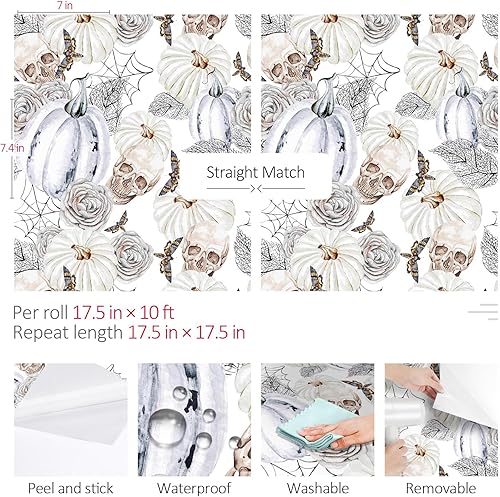 Miniatura 7 de ReWallpaper Papel tapiz gris y blanco con diseño de calavera, calabaza, papel tapiz gótico para despegar y pegar, papel de pared para dormitorio,