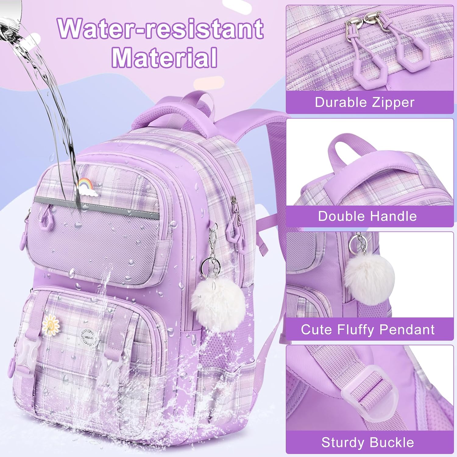 MOMUVO Backpack for Girls, Kids Backpack with Lunch Box, Bookbag for Girls Kindergarten Elementary Preschool Middle - Image 5