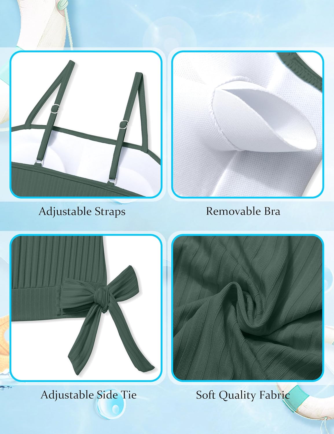 DONWEN Girls Blouson 2 Piece Tankini Swimsuits Loose Fit Modest Swimming Suit for Girls Side Tie Bathing Suit for 9-16 Years - Image 5