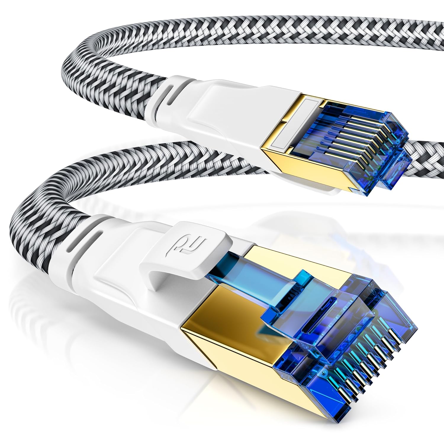CSL – 3 ft CAT 8 Flat Ethernet Cable - 40 Gbits High Speed LAN Network - Cotton-Braided Patch Cable - U/FTP & PiMF Shielding - Gold-Plated RJ45 Connector - CAT8.1 for Router - Suitable Cat 6 Cat 7
