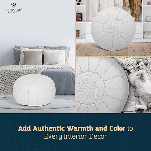 Miniatura 68 de Marrakesh Gallery - Funda de puf marroquí, otomana redonda y grande de piel, decoración bohemia para sala de estar, reposapies, sin relleno Marrón