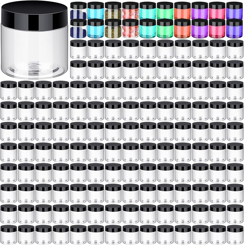 Aoriher 150 Frascos Plásticos Transparentes Redondos com Tampa Preta, 60 mL