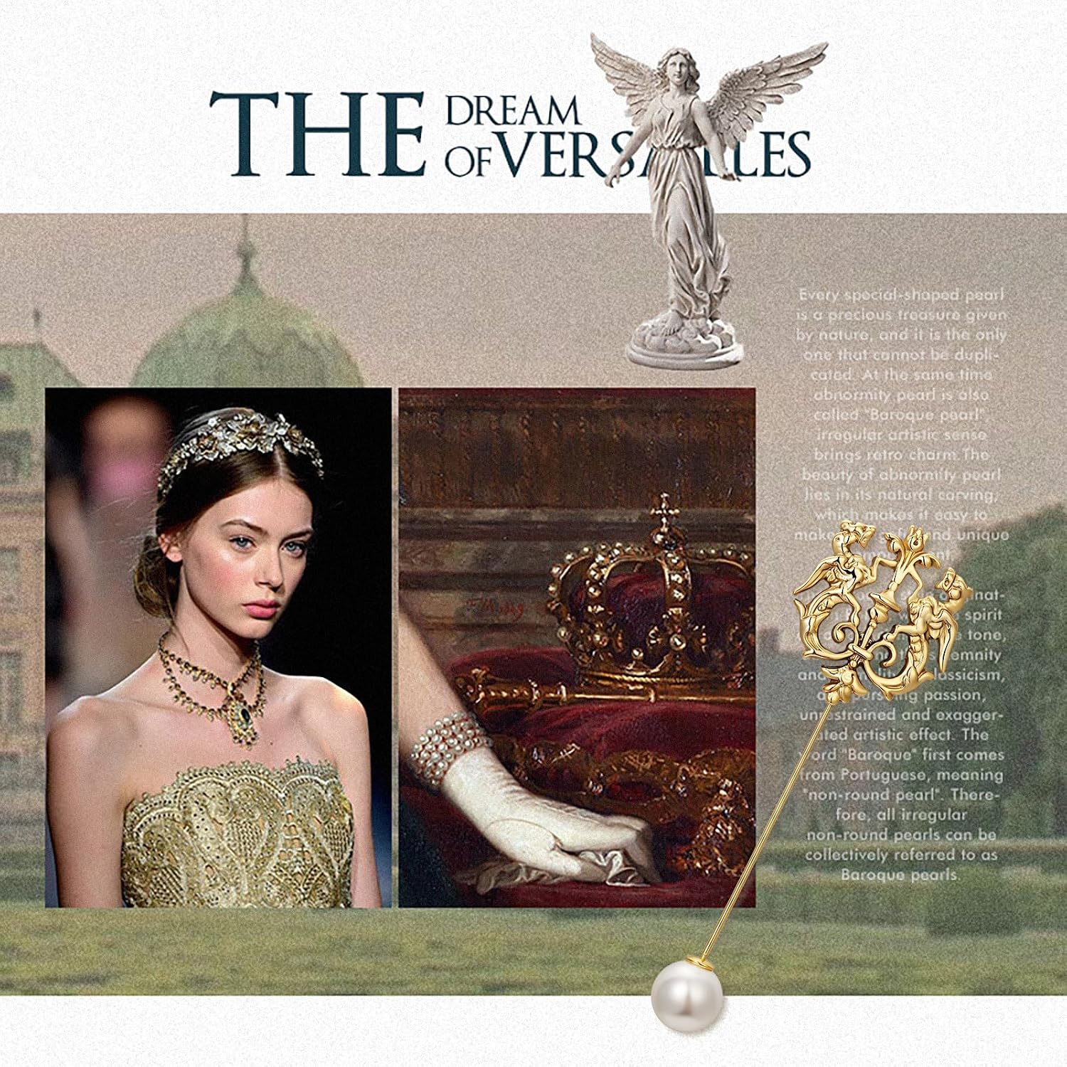 SHE'S FREE STYLE JUST FOR YOU [Versailles Dream] Vintage crown flower brooches and pins for women, Pearl brooch pins Metal Plating Process safety pins Baroque Style jewelry pins and brooches