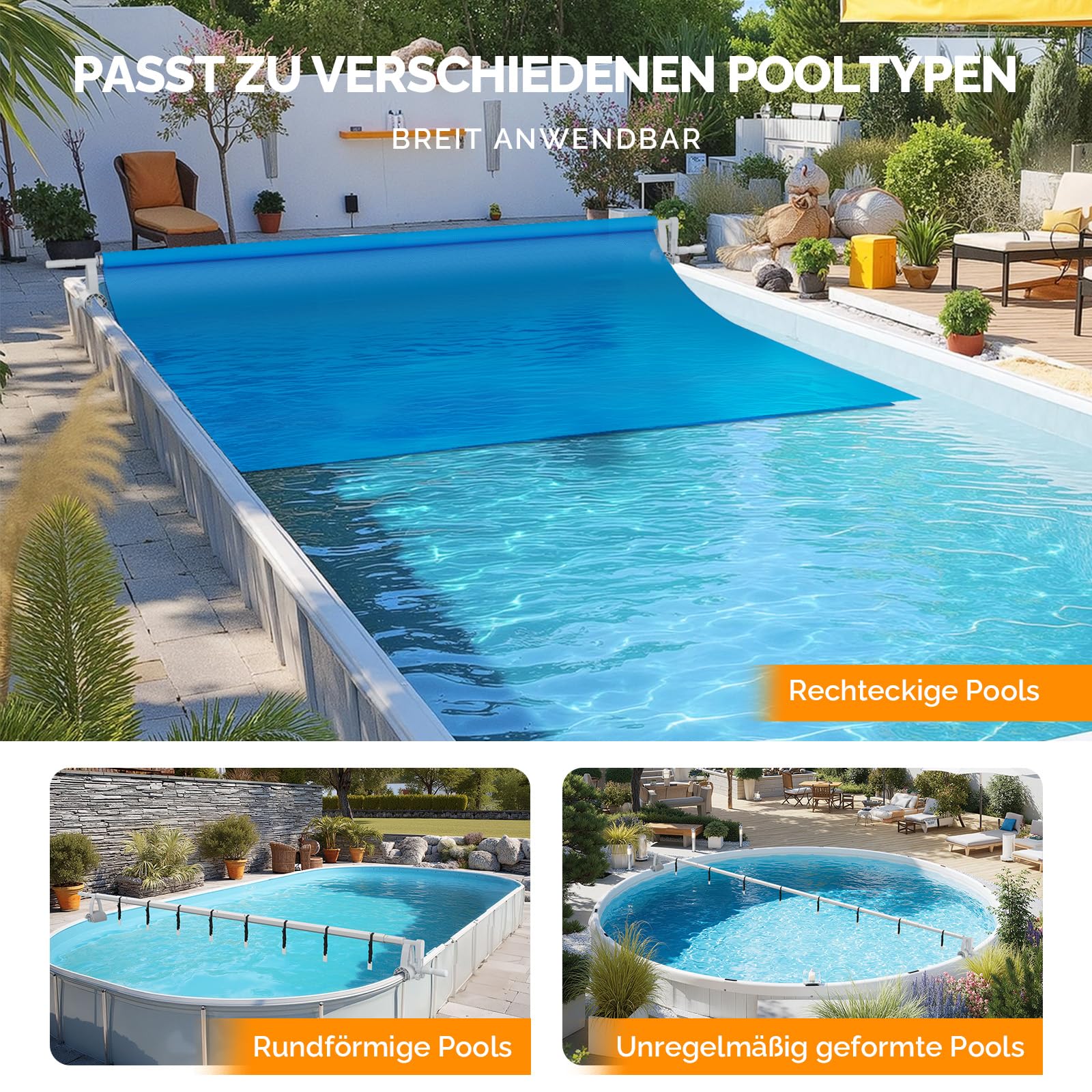 Bonnlo Aufrollsystem für Solar- und Poolplanen, Pool Aufroller bis 5,48m,Aufroller Poolplane aus witterungsbeständiges Material (ohne Rädern)