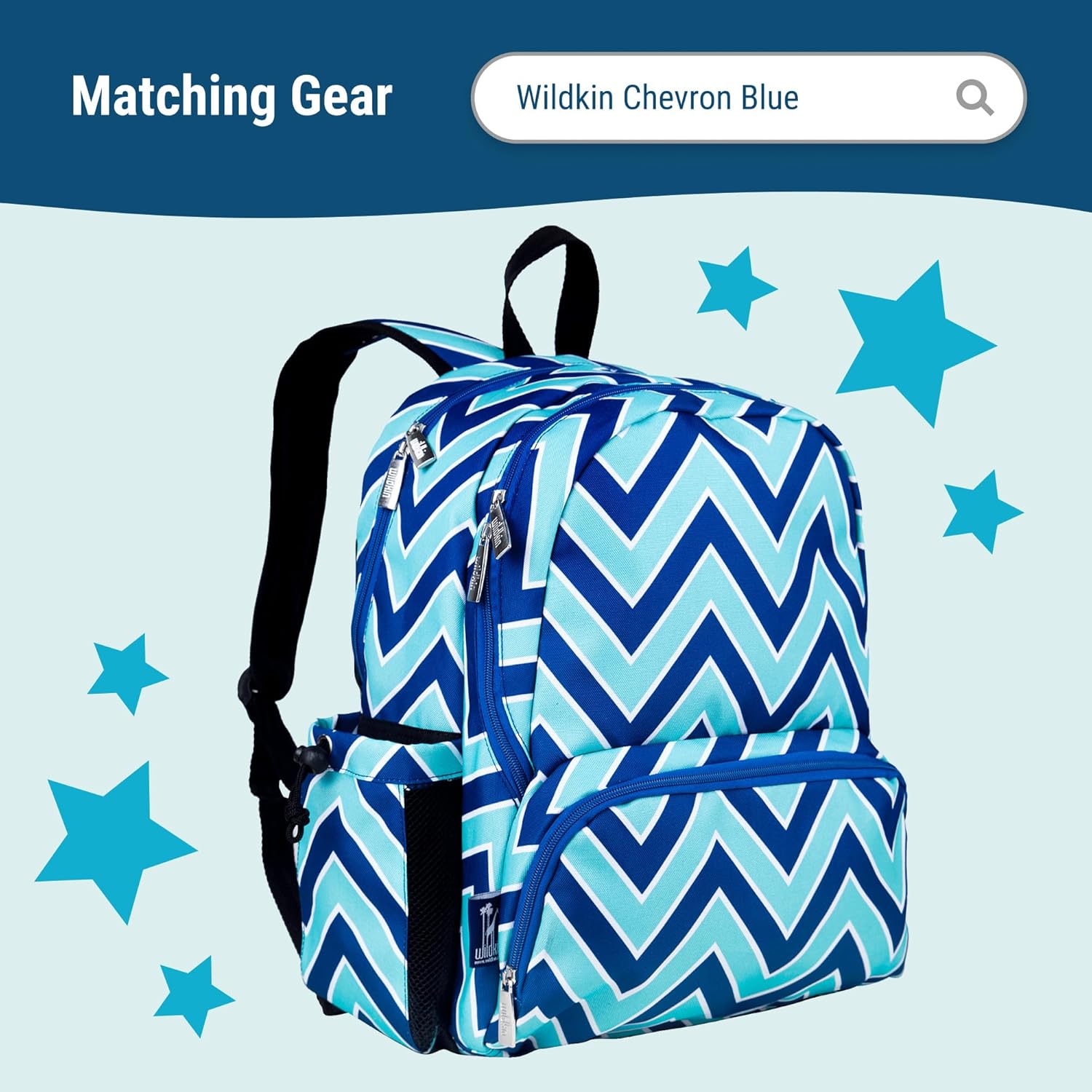 Wildkin Kids Overnighter Duffel Bag – Carry-On Travel Bag for School & Sleepovers, Lightweight, Durable, Boys & Girls Ages 4–15 – Chevron Blue