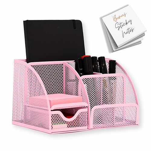 Mesh Desk Organizer - Office Accessories with Sticky Notes, 6