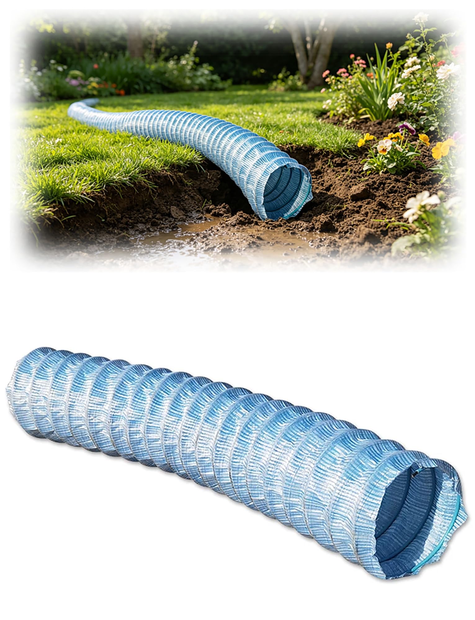MRVAKDYDI Corrugated Perforated French Drain Pipe, French Drain Pipe Steel Wire Reinforced Flexible Perforated Corrugated 50-300mm 1-20m(300mm,2 meters)