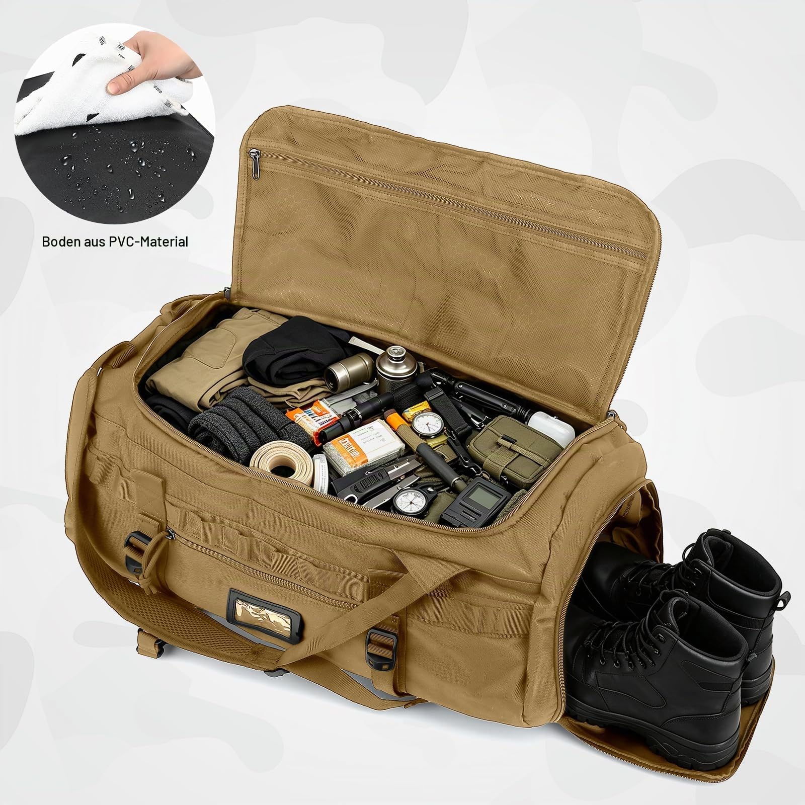 Taktische Reisetasche Rucksack Herren Groß 60L mit Schuhfach