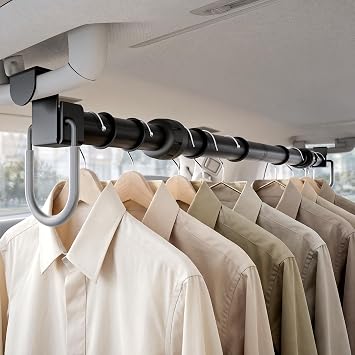 Adjustable Car Clothes Hanger Bar 35-60 Inches Heavy Duty Travel Garment Organizer, Anti-Wrinkle, Non-Slip Rubber Bands, Fits Cars, SUVs, Vans and Trucks