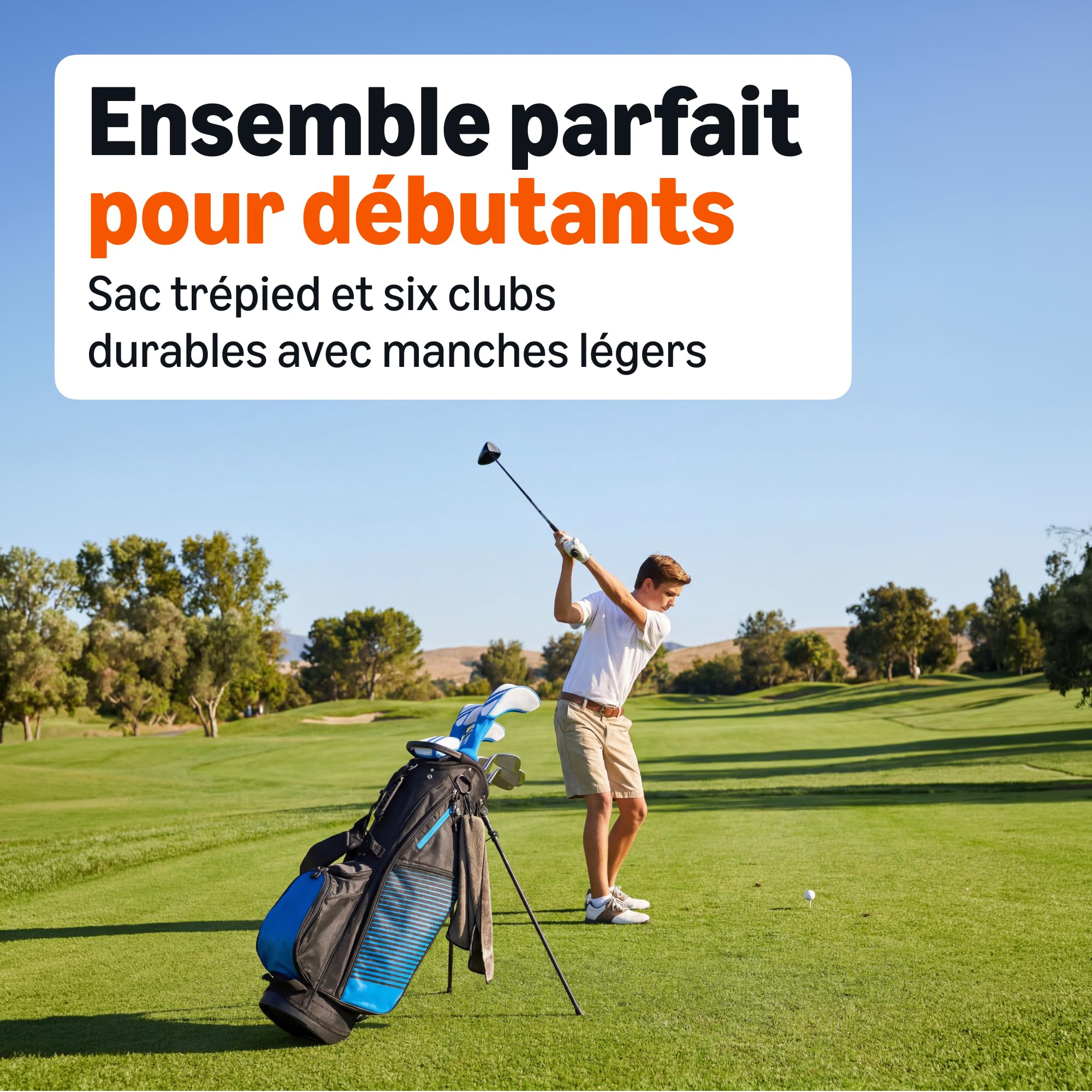 Amazon Basics Lot de Clubs de Golf, 6 Pièces avec Sac à Support, Face Surdimensionnée, Centre de Gravité Bas