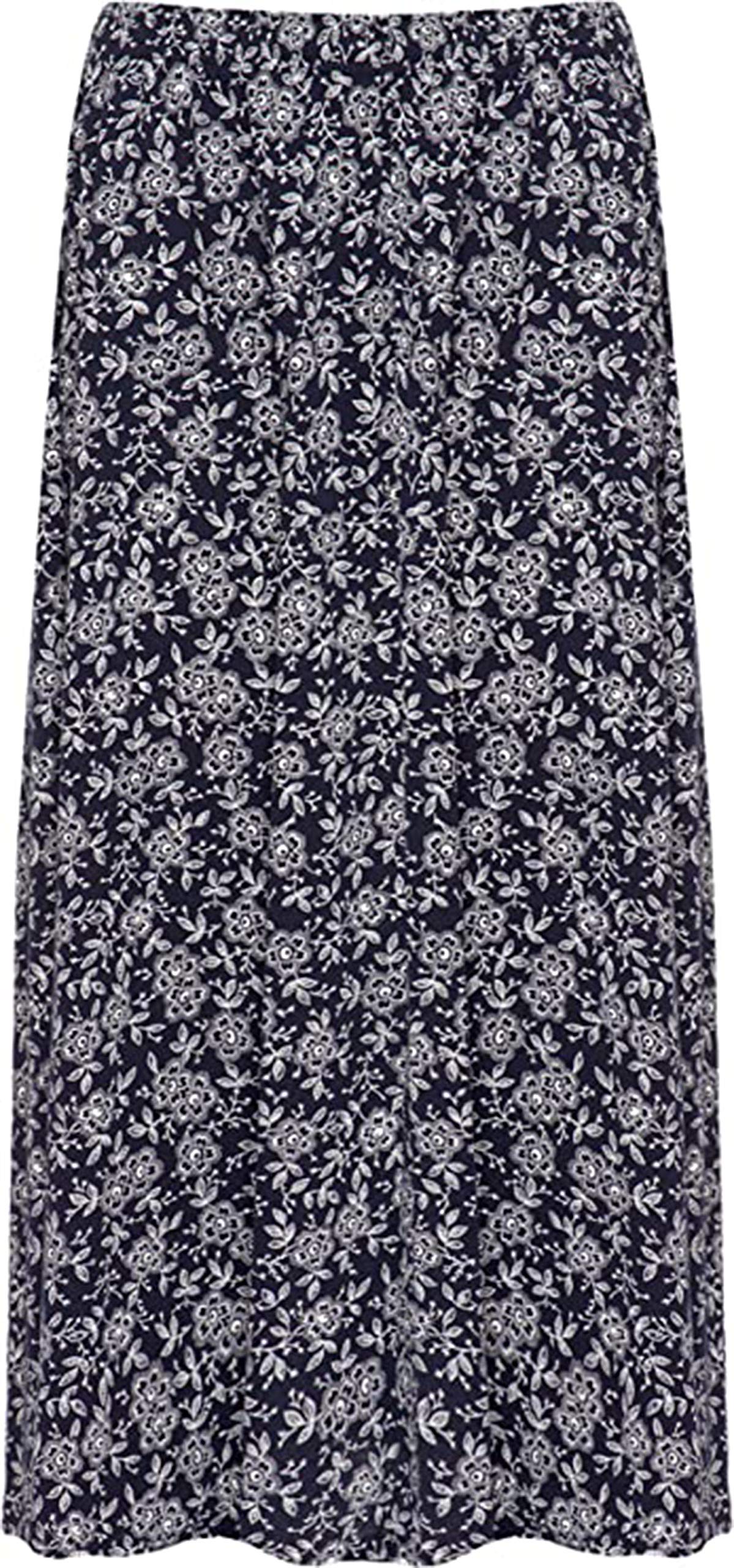 Wearall Women's Navy White Floral Plus Elasticated Midi Skirt Spot Cirle Print Stretch New 28-30