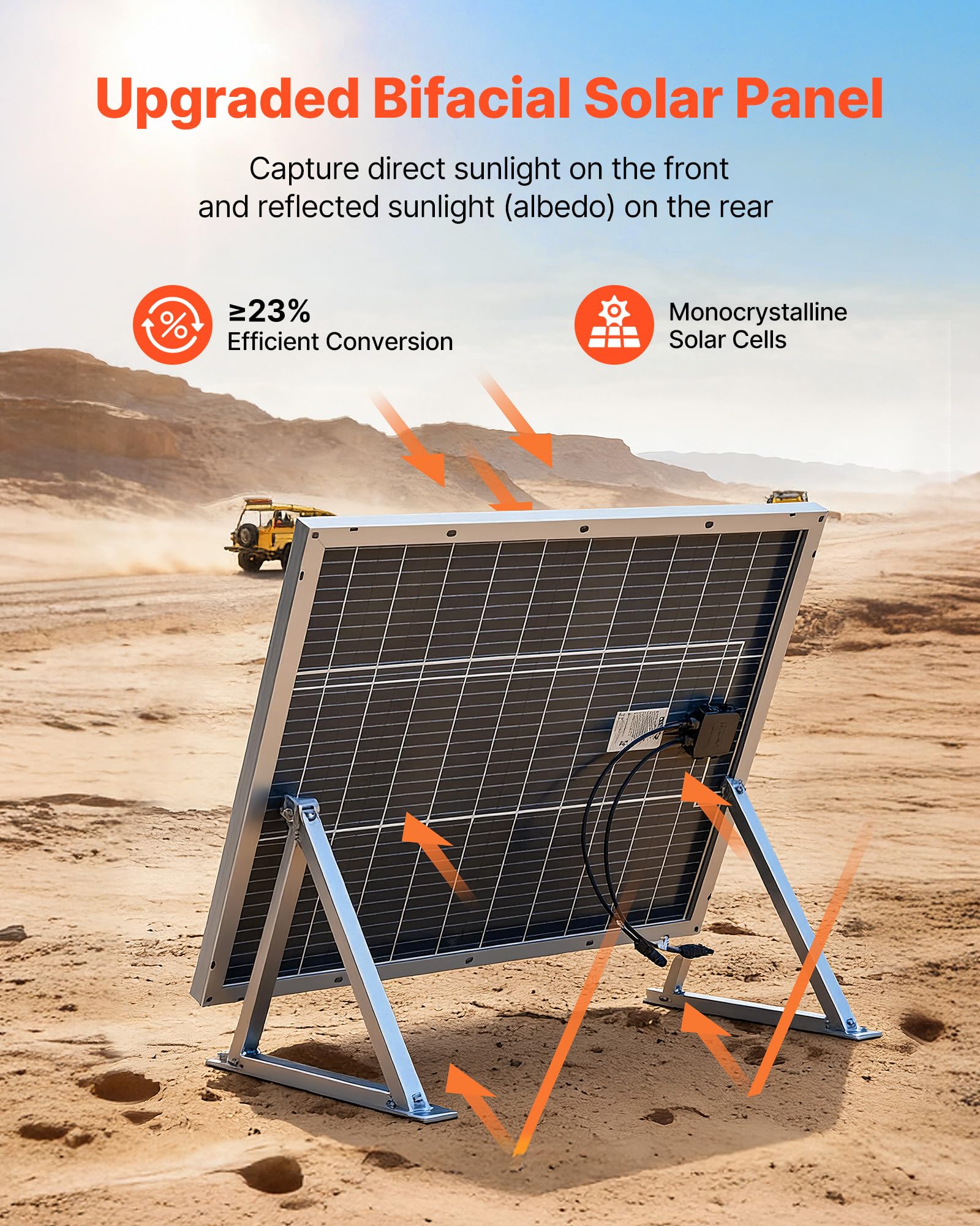 VEVOR Pannelli Solari Bifacciali 2 pezzi da 100 W, Modulo Fotovoltaico Monocristallino di Tipo N Pannello Solare con Uscita MC4 Telaio in Alluminio, Impermeabile IP67 per Auto, Barca, Camper