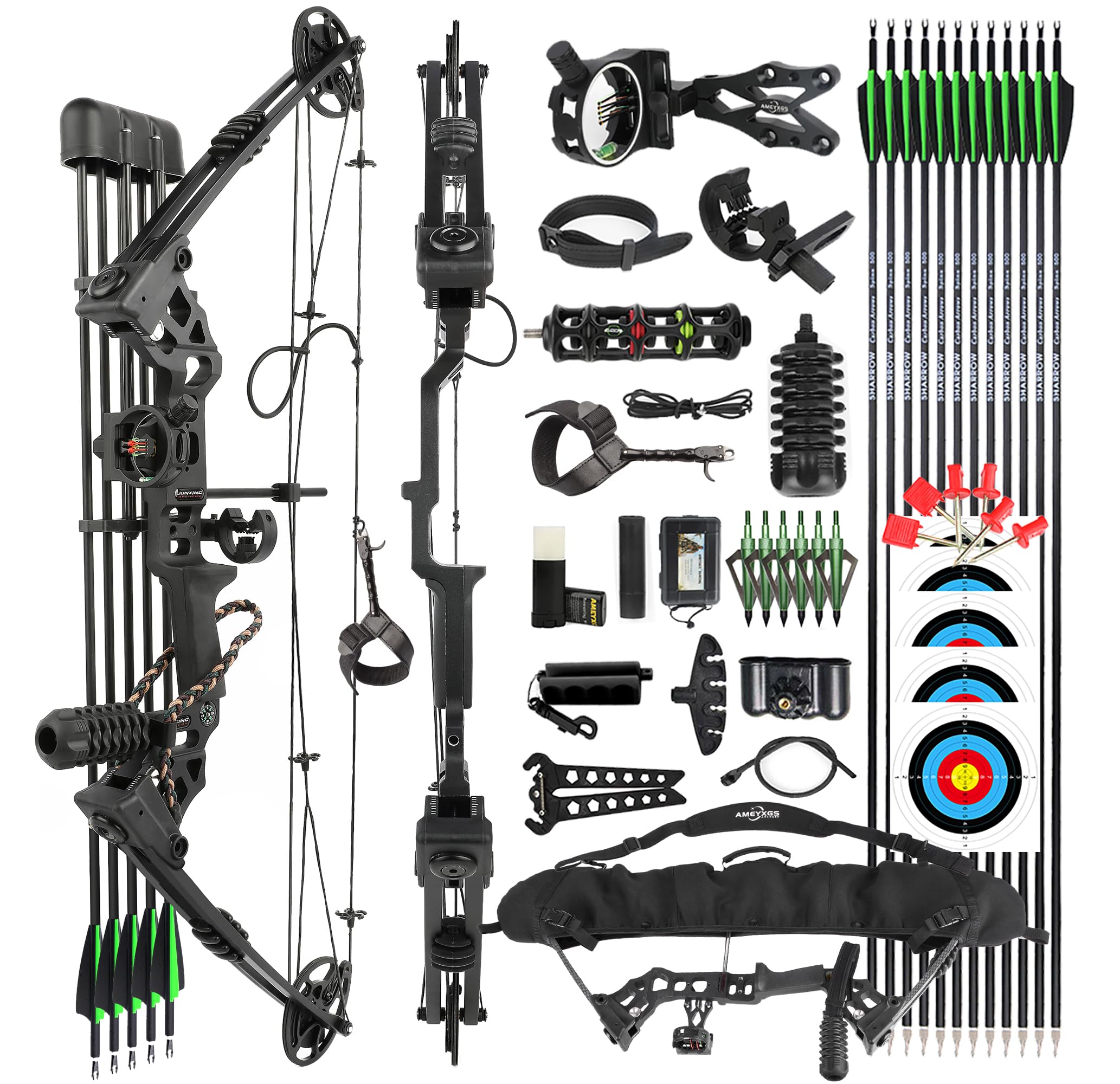 surwolf Compoundbow Set, Hunting & Targeting, 20-70lbs Adjustable, IBO 320FPS Speed, Archerybow, Archery Huntingbow (black set2, LH)