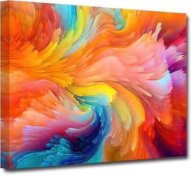 CXHOSTENT Abstract Colorful Wall Art Rainbow Canvas Prints Orange and Blue Painting Multicolor Pastel Color Blocks Splash Wall Decor for Girl Room Abstract-1, 16.00"x24.00"