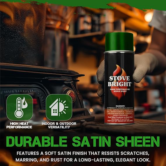 Stove Bright High Temp Spray Paint for Metal, Forest Green Satin, 12 Oz