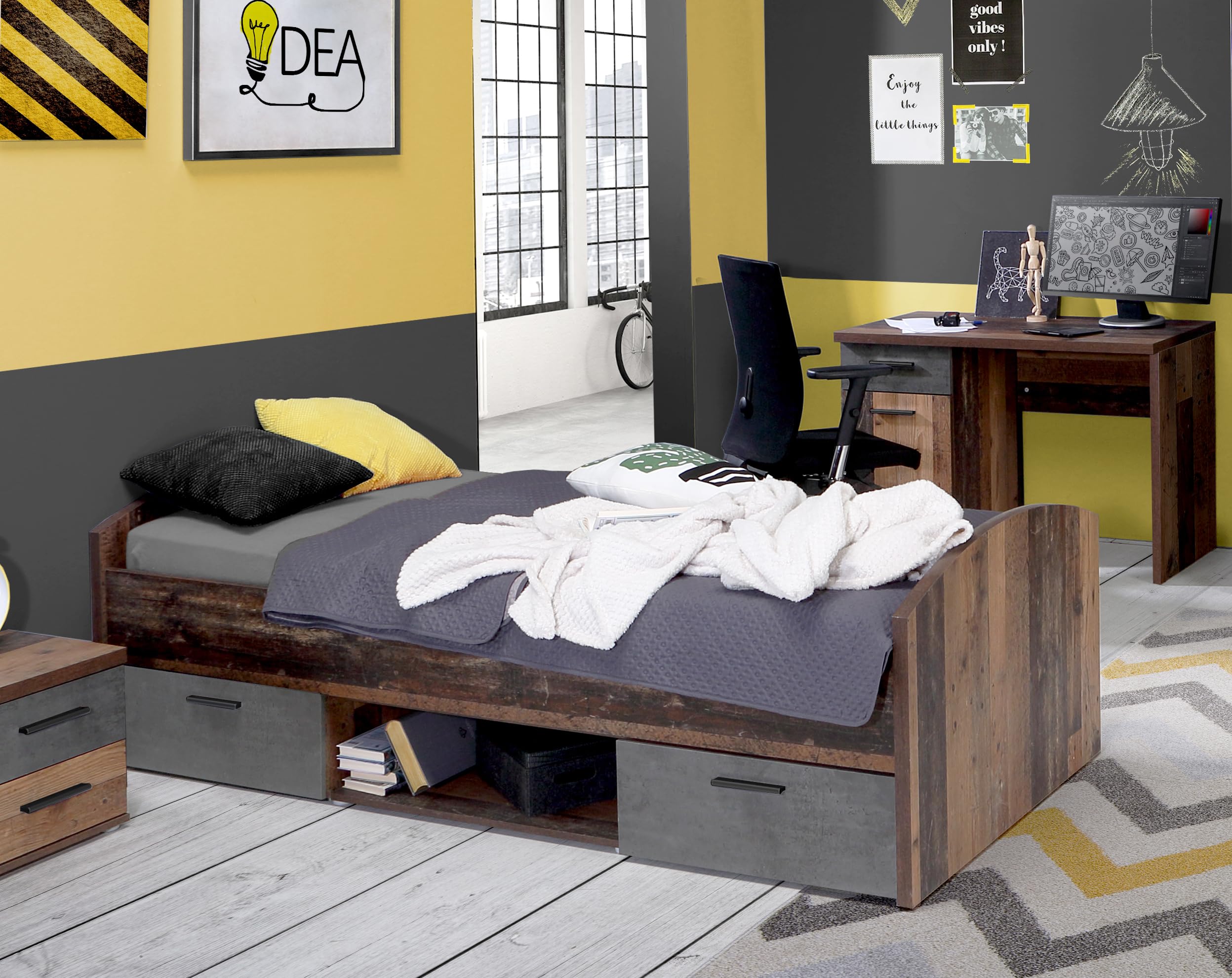 Forte Winnie Bett 90x200 cm – Jugendbett mit 2 Schubladen