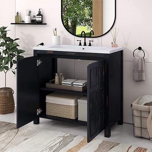 Miniatura 1 de Polibi Gabinete de tocador de baño de 36 pulgadas con fregadero individual, armario de tocador con puerta de cierre suave y estantes de