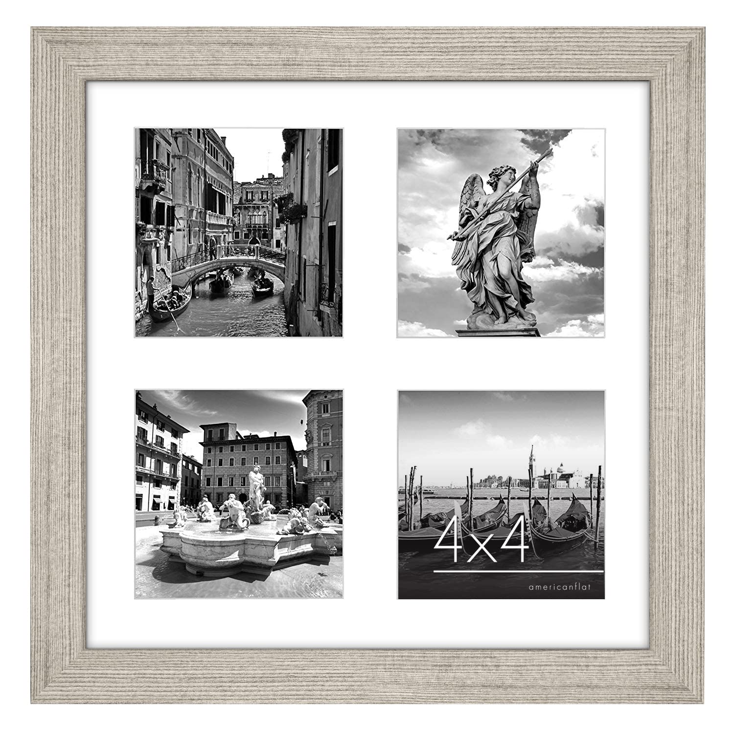 Americanflat 4x4 Collage Photo Frame with Shatter-Resistant Glass - Signature Collection - Fits Four 4x4 Photos or Use as One 10x10 Picture Frame for Wall Display - Driftwood