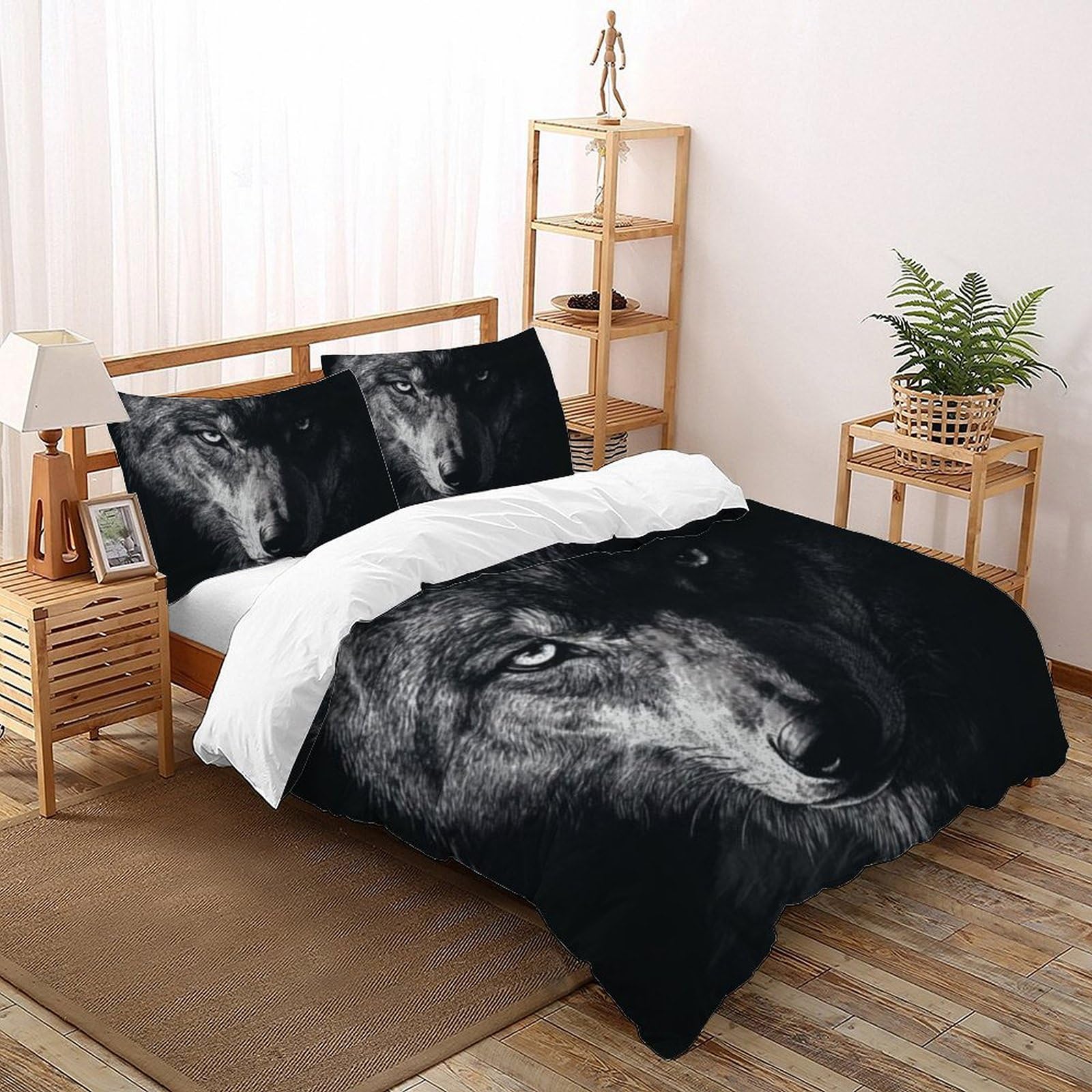 Housse de couette loup noir finie la parure qui rétrécit optez pour la microfibre 3D 260x220