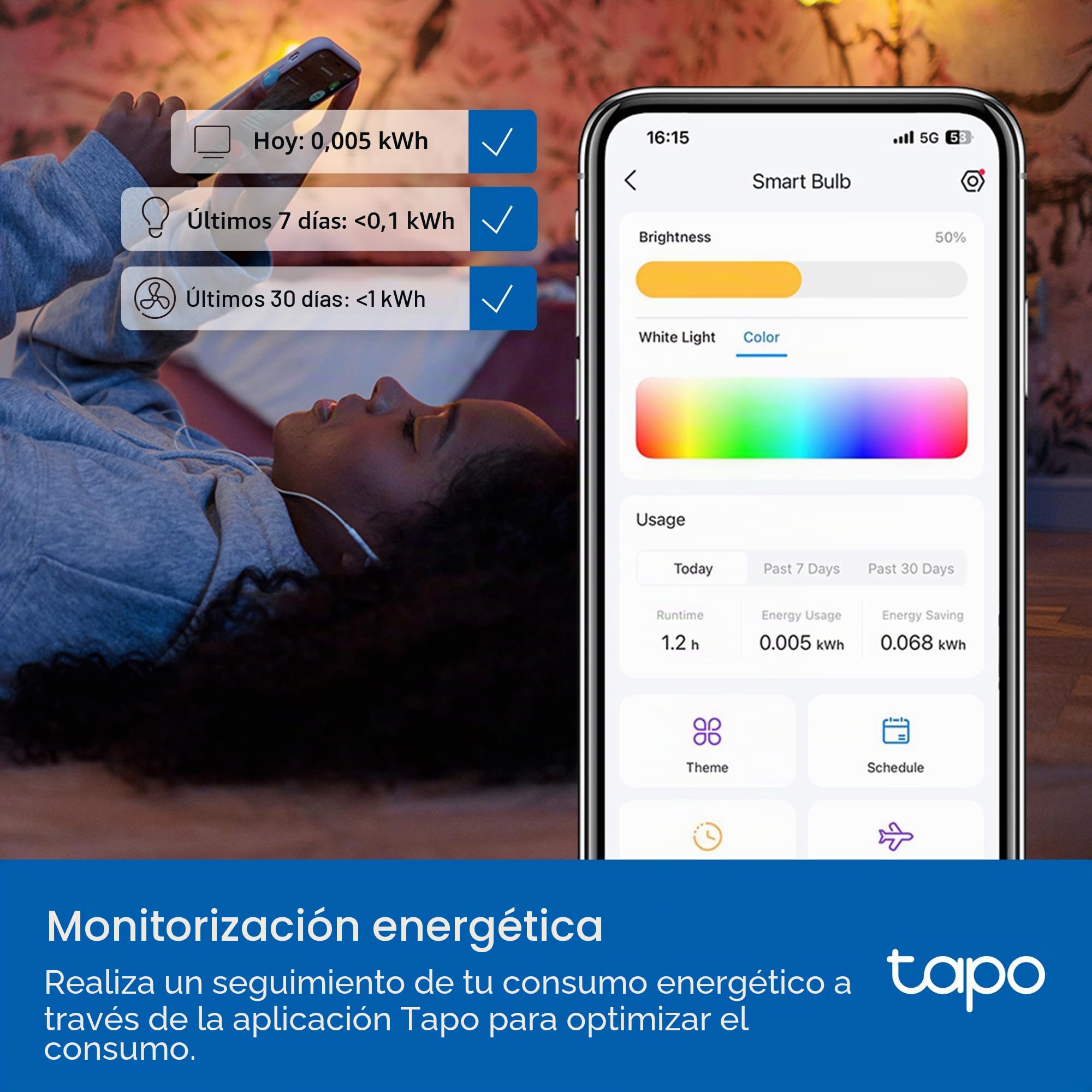 Tapo Bombilla conectada WiFi, Bombilla LED E14 Multicolor 2500K-6500K, regulable 40W 470Lm, funciona con Alexa, control de voz, ahorro de energía, L430C.