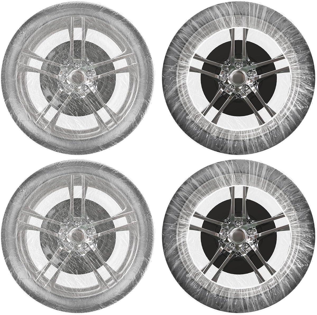 DaisyInner 100 Pcs Disposable Car Tire Covers Plastic Waterproof Tire Wheel Protector for Car Truck SUV Trailer Camper Universal Covering
