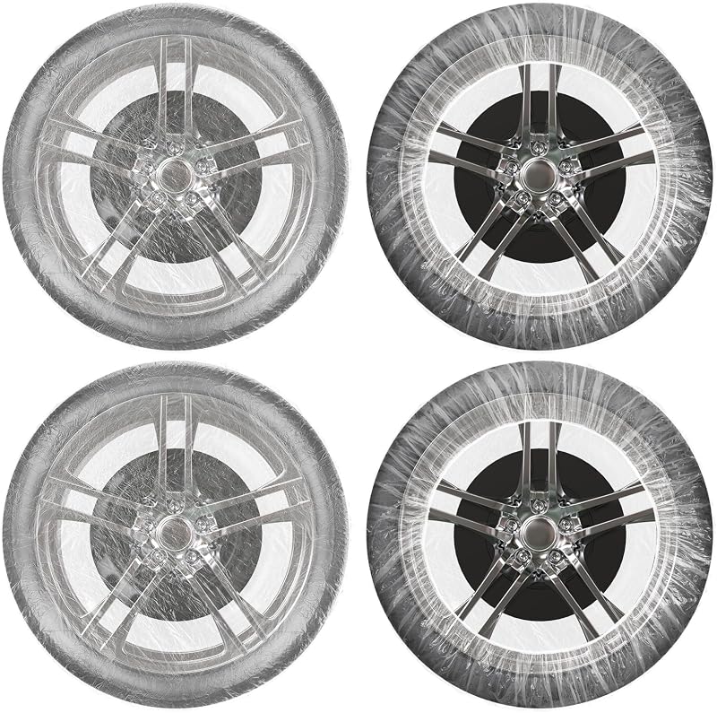 DaisyInner 100 Pcs Disposable Car Tire Covers Plastic Waterproof Tire Wheel Protector for Car Truck SUV Trailer Camper Universal Covering