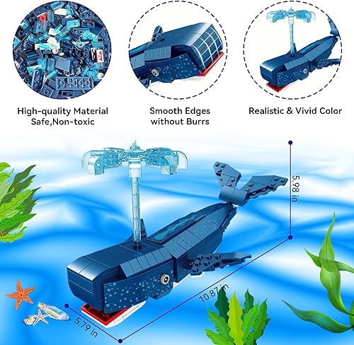 Miniatura 4 de KAZI Juego de construcción de juguetes de ballena, criaturas marinas profundas, juguete de animales oceánicos para niños de 8 a 10 años, kit de