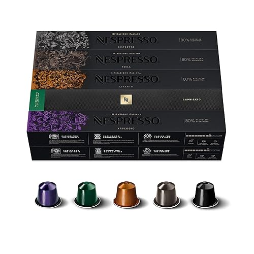 Nespresso Original Cápsulas de Café, 100 Cápsulas de Café,(20 Arpeggio, 20 Capriccio, 20 Livanto, 20 Roma & 20 Ristretto) para Cafetera