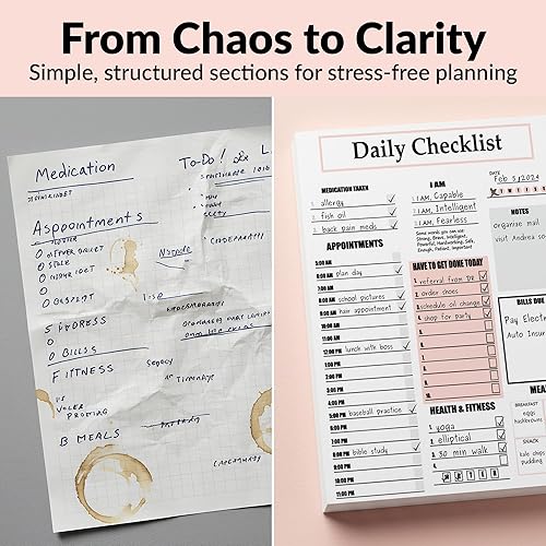 Miniatura 6 de Bloc de notas diario  Planificador de TDAH para adultos, bloc de lista de tareas diarias, sin fecha, 50 hojas arrancables, 10 secciones, respaldo