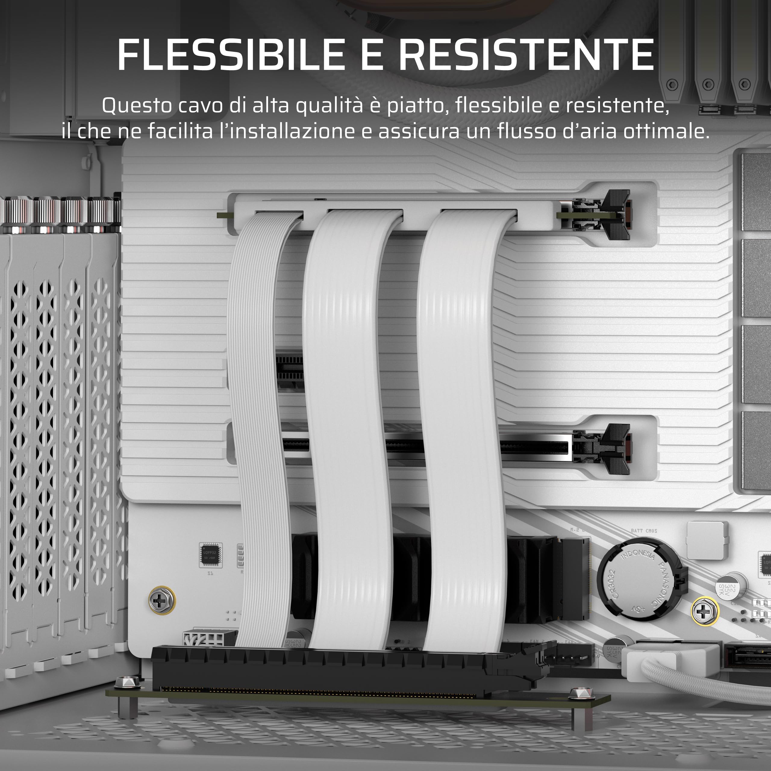 Corsair Premium PCIe 5.0 x16 Riser 175 mm Cavo – Bianco | Ultra flessibile, Resistente, Cacile da installare