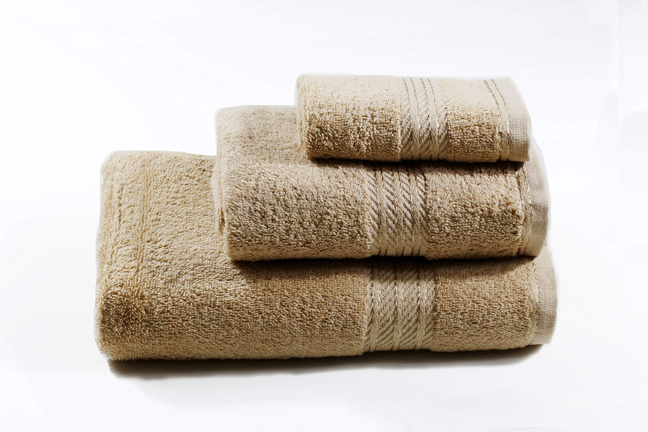 Bentley Priory Linens Supreme 3 piece Matching Towel Set for Bathroom 500GSM Super Soft Cotton Pack contains 1 face flannel, 1 hand towel, 1 bath towel Absorbent and Quick Dry towels (LATTE) โ image 1