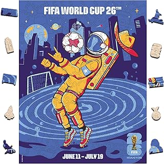 FIFA World Cup 2026 City Puzzle Houston City Poster - Wooden Puzzle for Adult, 200 Pieces Unique Shape Puzzle, 5MM Thick, Creative Collectible Gift for Fans, Officially Licensed Product, 9.3x11.8''