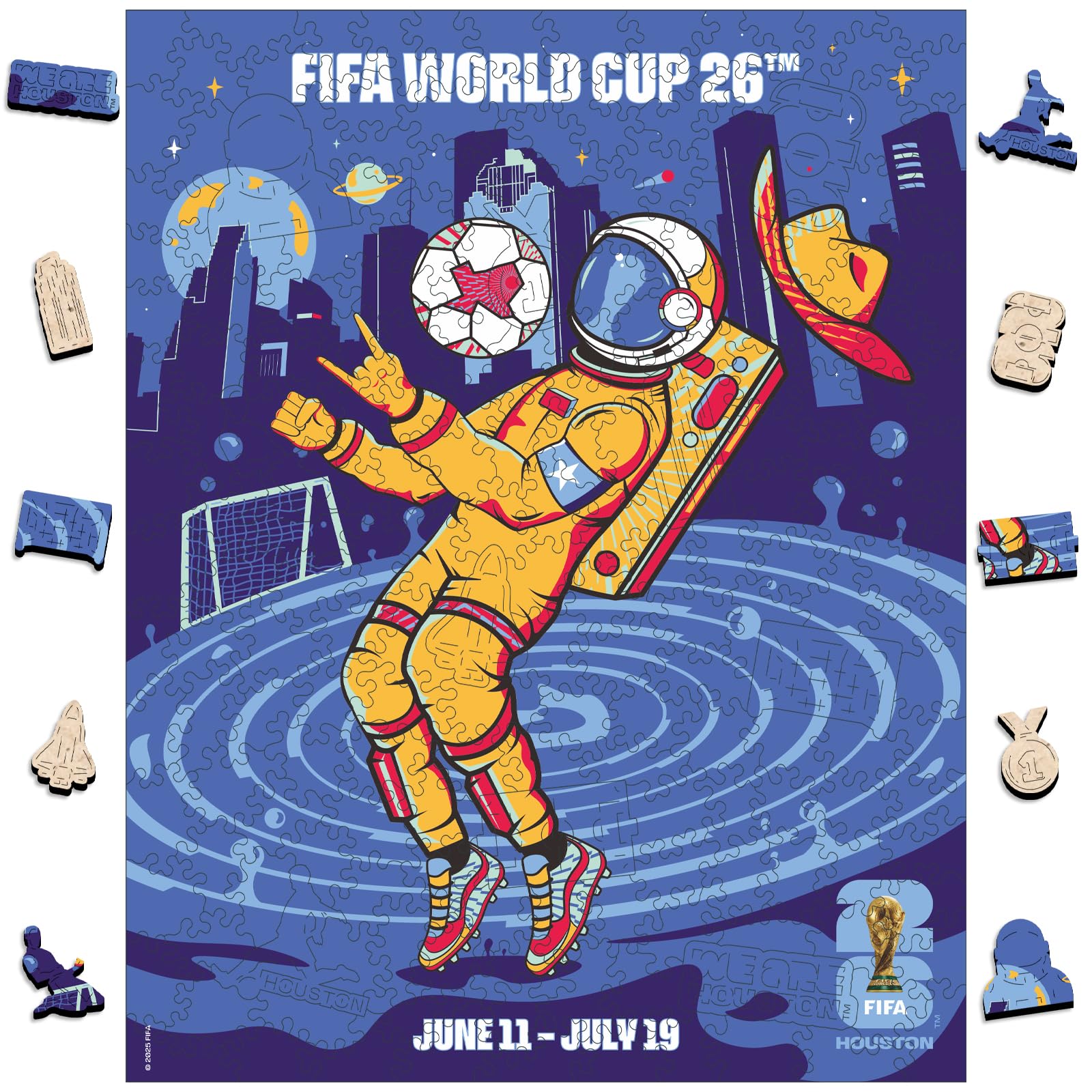 FIFA World Cup 2026 City Puzzle Houston City Poster - Wooden Puzzle for Adult, 200 Pieces Unique Shape Puzzle, 5MM Thick, Creative Collectible Gift