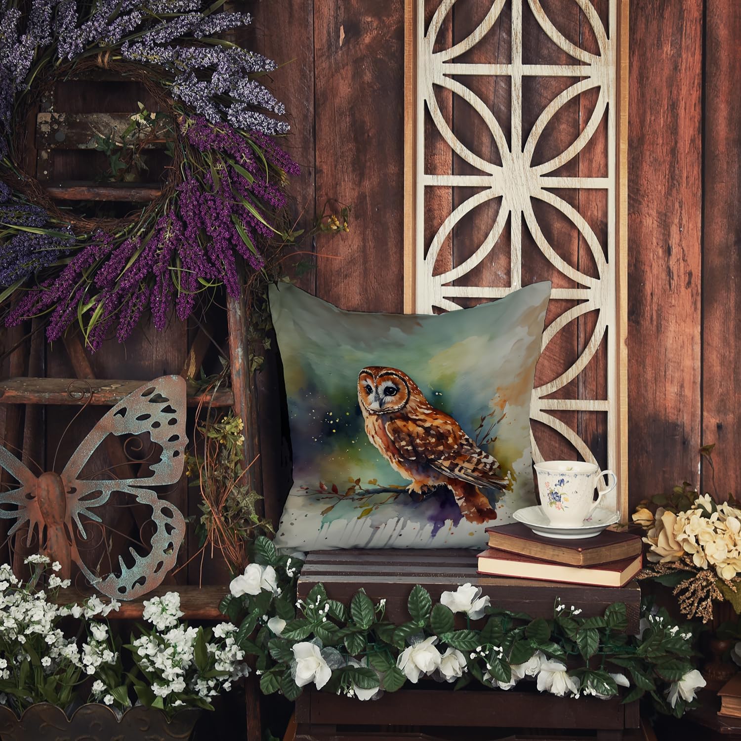 Caroline's Treasures Tawny Owl Throw Pillow Machine Washable, Indoor Outdoor Decorative Pillow for Couch, Bed or Patio, 14Hx14W