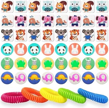 Mosquito Repellent Stickers 240 Pcs Natural Mosquito Patches for Kids and Adults with 5 Pack Individually Wrapped Mosquito Repellent Bracelets for Outdoor Camping Traveling Fishing