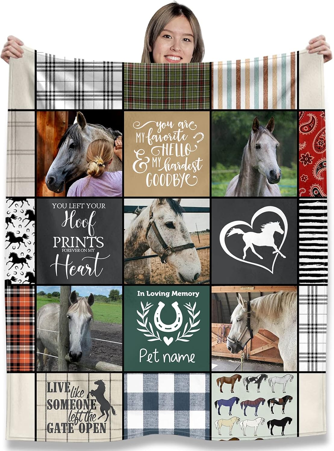 Custom Horse Memorial Throw Blanket for Girls – Personalized Photo Fleece, Pet Loss Sympathy Gift for Horse Lovers, Bereavement & Remembrance Gifts Keepsake, Soft 50"x60" Flannel Throw