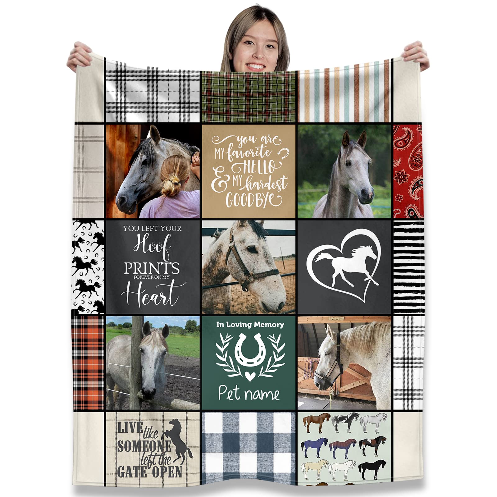 Personalized Horse Memorial Gifts Sympathy Blanket, Soft Fleece, Queen Size 60x80 inch, Loss of Horse Bereavement Gift, in Loving Memory Keepsake