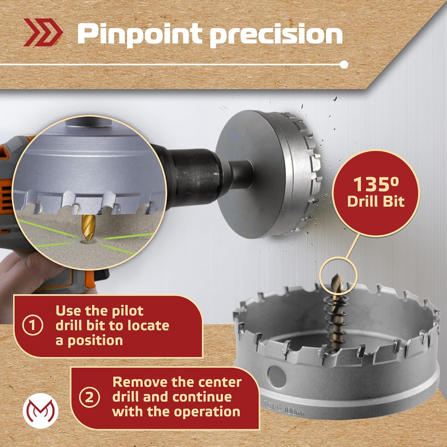 4 inch Hole Saw for Hard Metal, Carbide Hole Saw with 2Pcs Titanium-Plated Pilot Drill Bit, Heavy Duty Carbide Hole Cutter for Stainless Steel, Cast Iron, Cooper, Aluminum