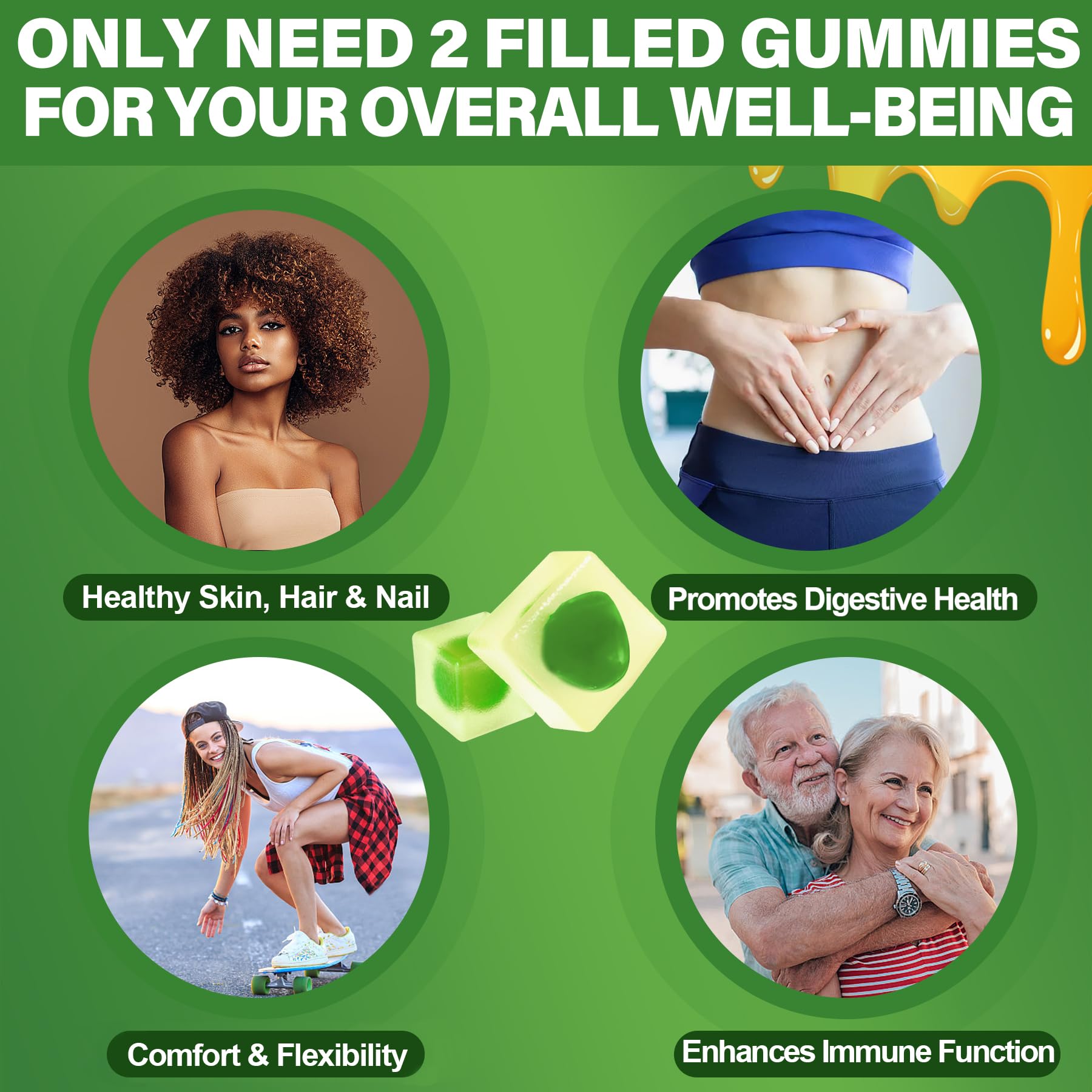 Black Seed Oil Gummies for Adults & Kids 9+, Chlorophyll & Sea Moss Supplement, Biotin with Hydrolyzed Collagen for Skin, Hair & Nails, Vit E, C, Zinc for Immune, Overall Health, Organic Cold Pressed — Amazon image 6