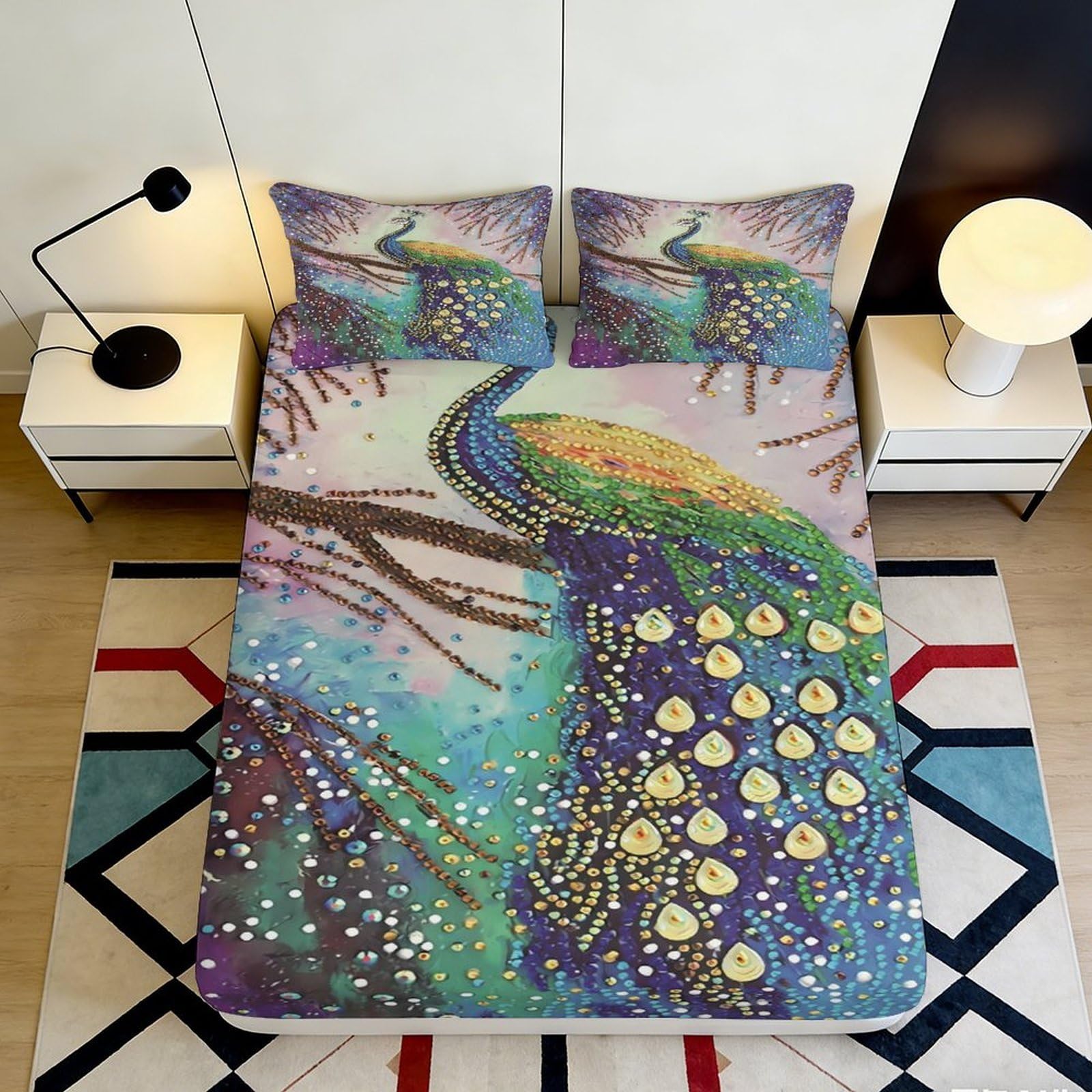 Pnayamiorkfel Style-6 3D Printed Peacock Art Fitted Sheet Microfiber Soft Colorful Bird Mattress Cover For Bedroom Guest Room Decor 90X200x25cm