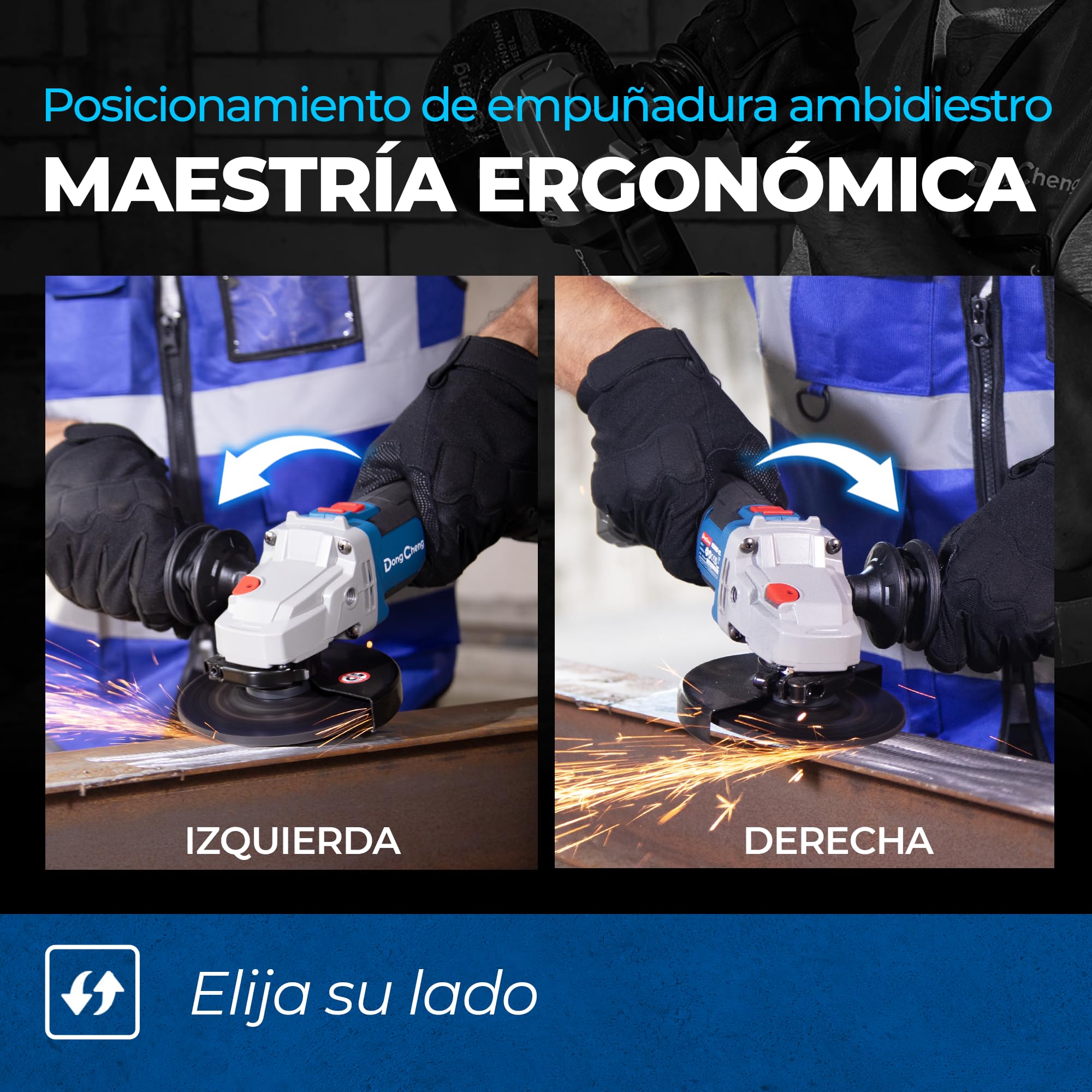 DongCheng Amoladora angular a batería 20 V 125 mm, motor sin escobillas, cubierta de liberación rápida, empuñadura antivibración, 2 discos abrasivos, 2 discos de corte, batería de 4,0 Ah.